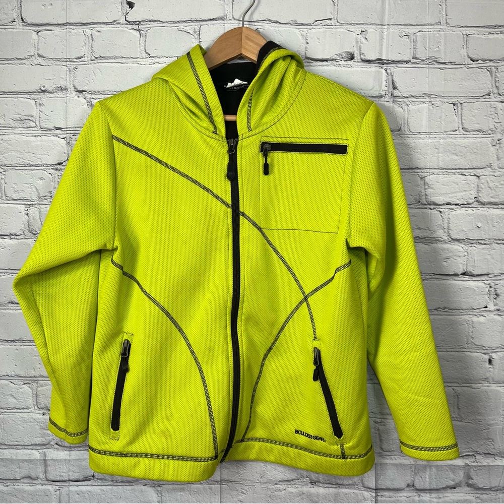 Boulder Gear Fleece Lined Hooded Jacket Womens Size Large Yellow Full Zip